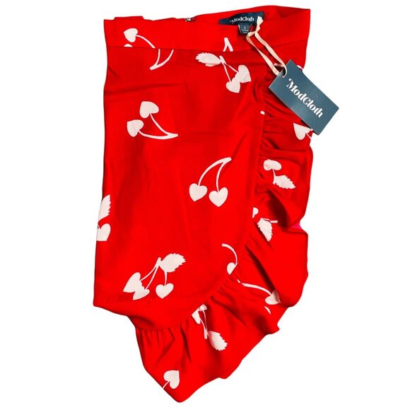 ModCloth Red White Cherry Ruffled Wrap Skirt Size 2 NWT - Picture 4 of 9